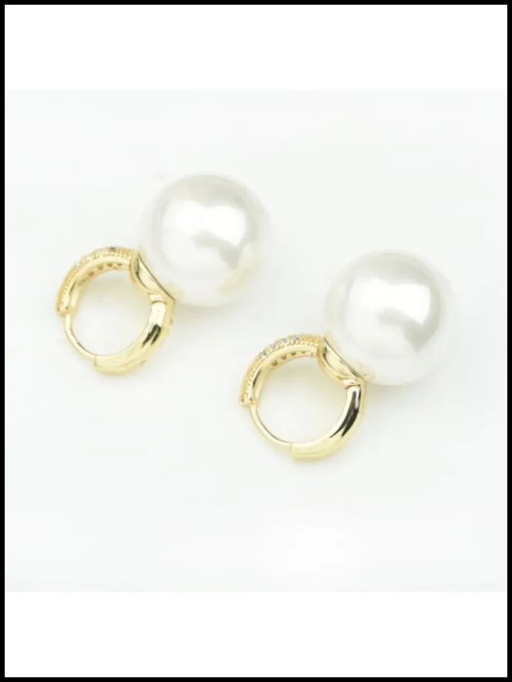 Gold Plated Pearl Drop Earrings with Crystal Zircon Huggie Hoops